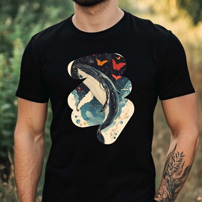 Mens Humpback Whale With Heart Cotton T Shirt Size XS to 5XL