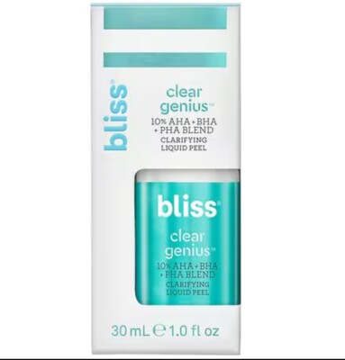 bliss Clear Genius Clarifying Liquid Peel 30mL Vegan Pore minimizer exfoliate 