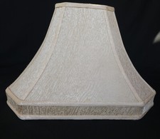 LARGE Lamp Shade Square Cut Corner Bell 16  W x 11  H Cream Ivory Linen EXCELL
