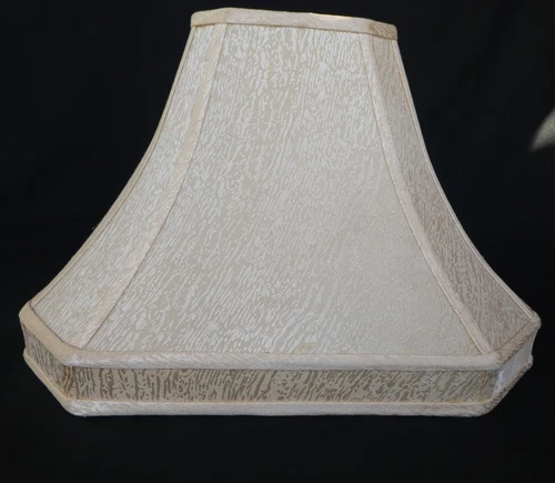 LARGE Lamp Shade Square Cut Corner Bell 16” W x 11” H Cream Ivory Linen EXCELL