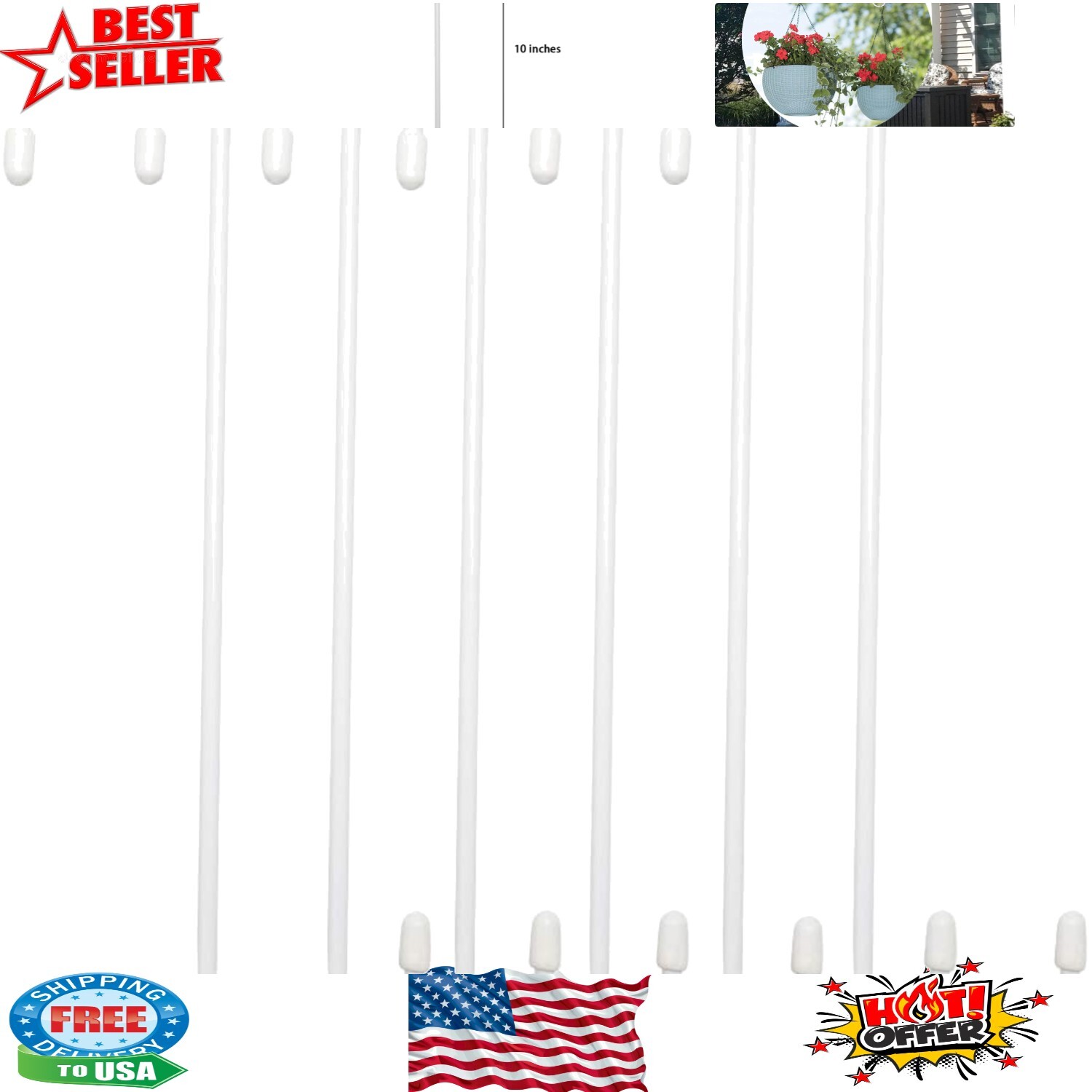 10-inch Heavy-Duty Polished White S Hooks 6-Pack for Stylish Storage