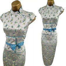 10 UK Karen Millen Vintage Jacquard Butterfly Oriental Cheongsam Chinese Dress