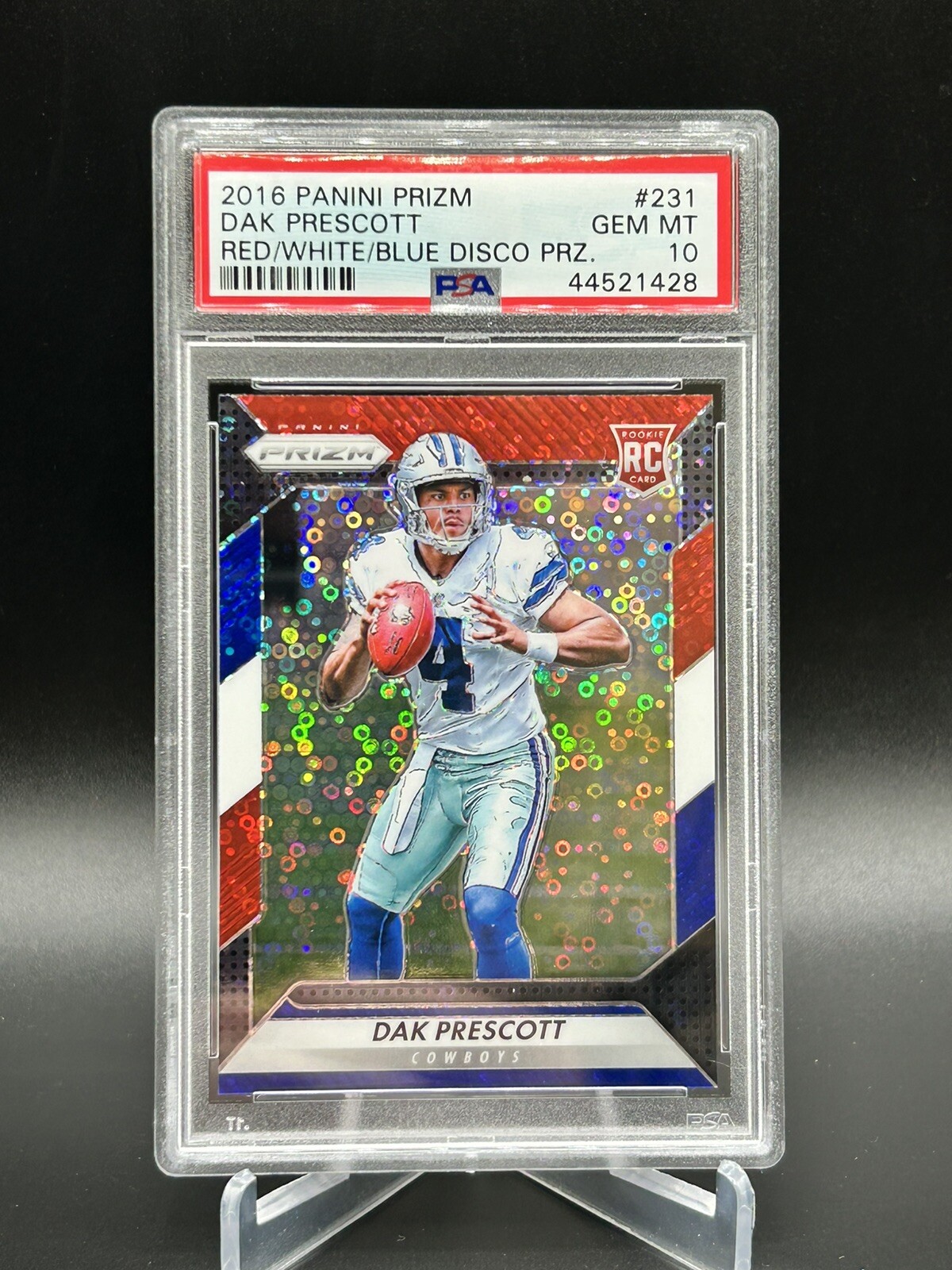 2016 Prizm Dak Prescott Red White Blue Disco RC Rookie Cowboys PSA 10 Gem Mint