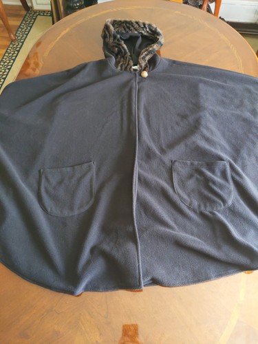 Le Moda Cape Jacket Dark brown with faux fur trim