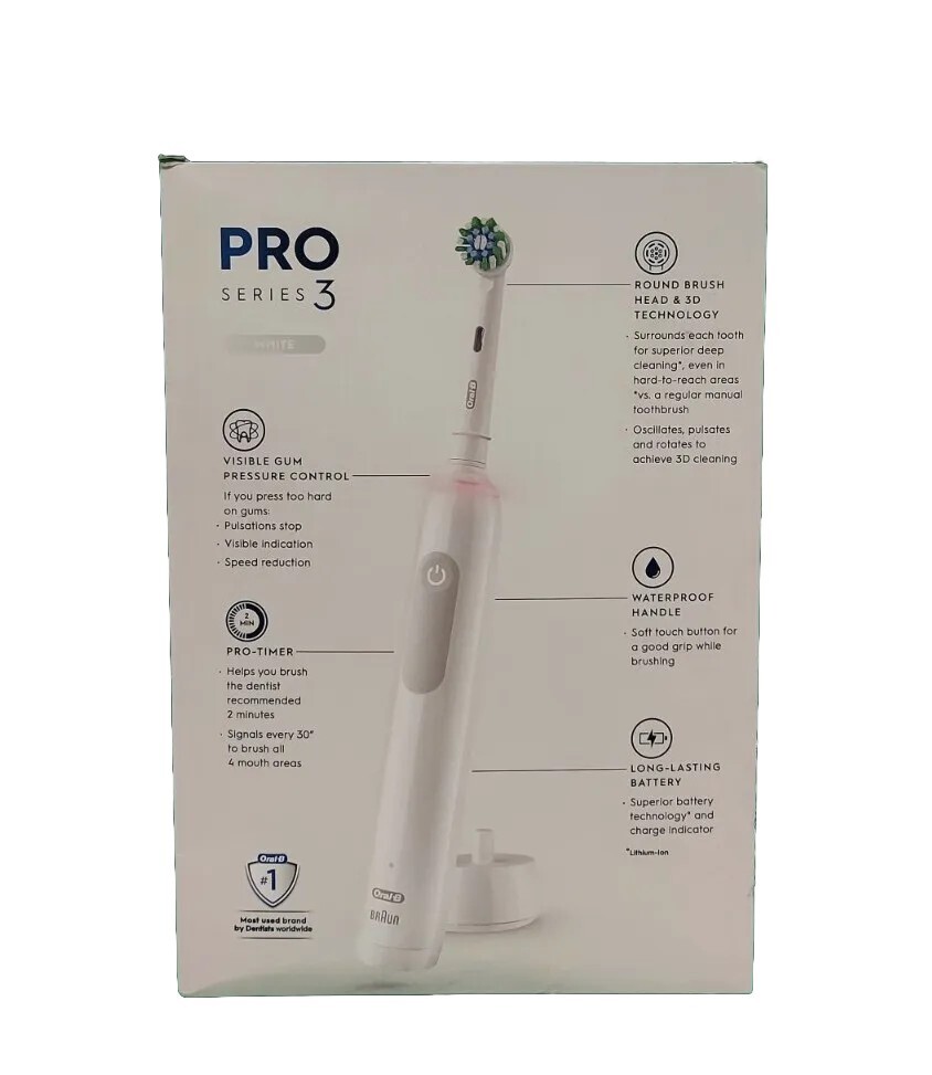 Oral B Pro 3 Series Electric Toothbrush + Bonus Travel Case WHITE