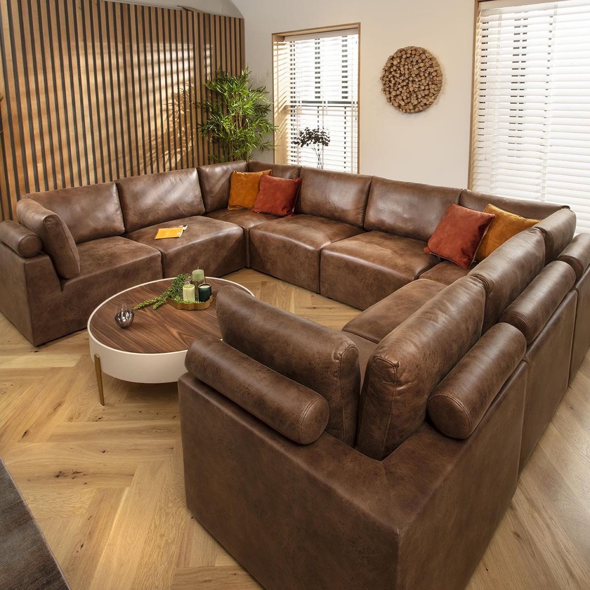 Luxury Large U-Shaped Modular Sofa Couch Seater Brown Fabric