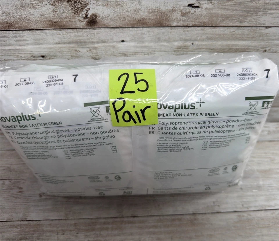 Gammex Surgical Gloves Non-Latex PI Green NovaPlus *25 Pair* Size: 7 *Exp: 8/27* - Image 4 of 4