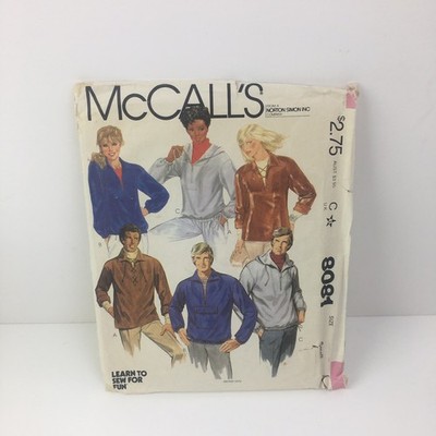 Hoodie Pullover Top Pockets Unisex Mens Size S CUT Pattern 8081 Vtg 80s