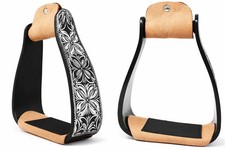 Horse 5" Black Aluminum Engraved Slanted Offset Western Horse Saddle Stirrups