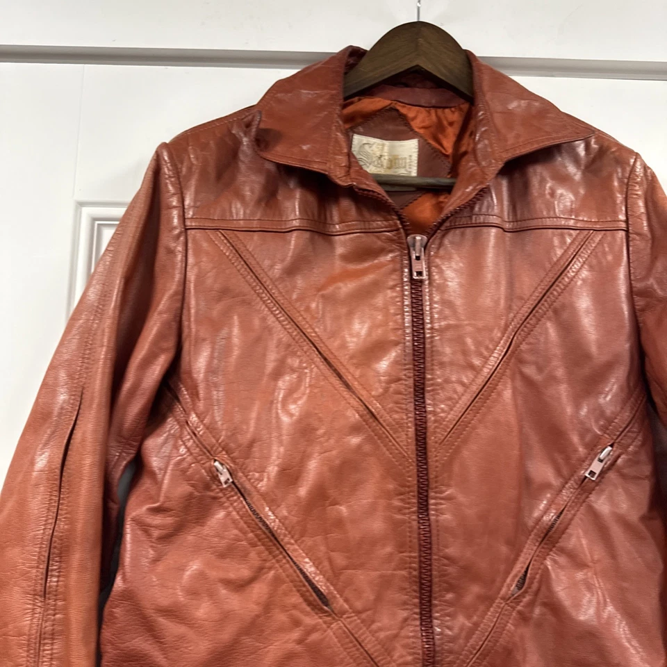 Chaqueta de cuero forrada naranja vintage de Sajonia para hombre marrón 725528 Corea talla 44 Foto 2 de 4