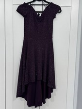 Windsor Purple Glitter Fit & Flare Hi-Low Dress Cowl Neck Cap Sleeve M 