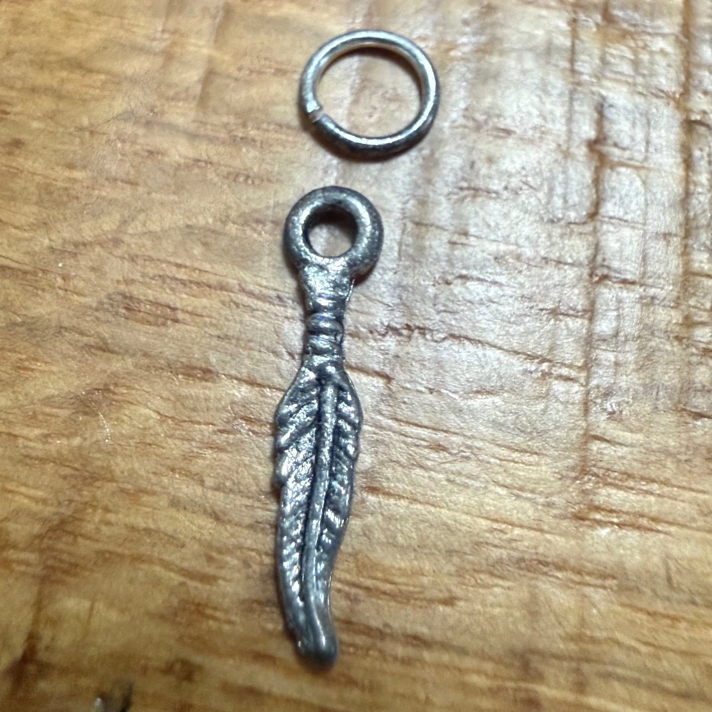 Vintage 800 Silver Feather Charm Pendant Small Oxidized Nature Jewelry NOS Boho