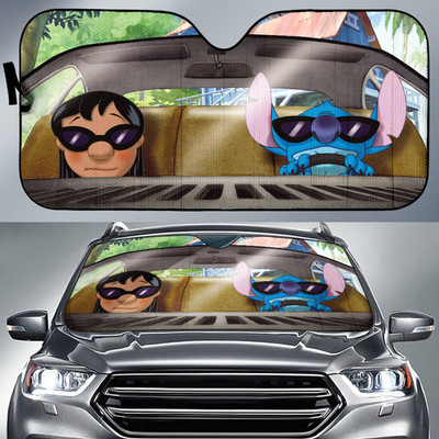 Lilo And Stitch Funny Sunglasses Theme Car Sun Shade, Auto Sun Shade