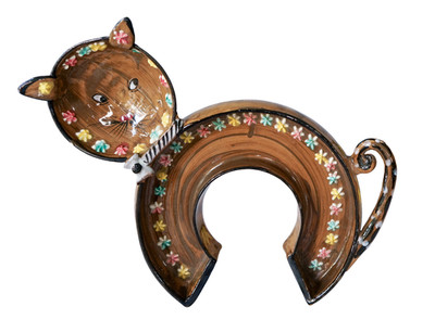 VTG 60s Elbee Italy Ceramic Cat Kitten Flower Tray Bowl Atomic Cottagecore MCM