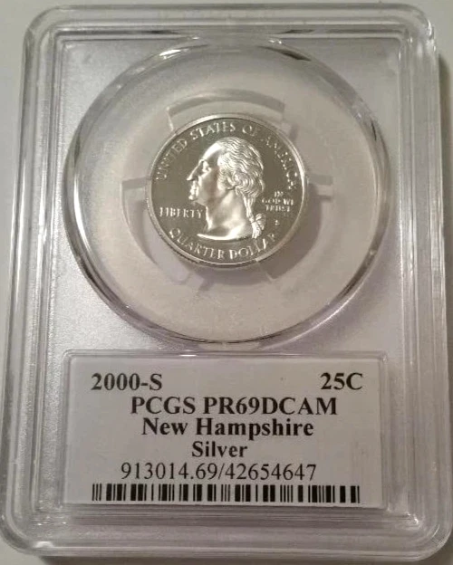 ✅ 2000-S New Hampshire 90% SILVER Washington Quarter ~ PCGS PR69DCAM State Flag - Image 2 of 2