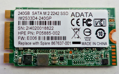 HP ADATA M.2 SATA SSD 240 GB, SMART gut, 866704-001, AXNS340E-240GT-B