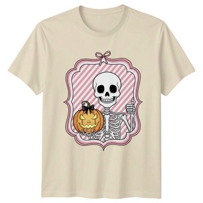 Skelett Schleife Kürbis Daumen hoch Damen T-Shirt rosa Halloween Geschenk für Sie