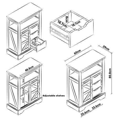 Farmhouse Bathroom Floor Cabinet, Sliding Barn 3 Drawers & 1 Door Freestandin... - Picture 7 of 7
