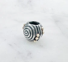 Estate Auth. PANDORA ALE 925 Sterling Silver & 14K Ebb & Flow Bracelet Charm