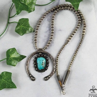 Vintage Native Southwestern Silber & Türkis Kürbisblüte Halskette