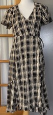 Urban Outfitters Plaid Wrap Dress Sz M Beige Black Ruffles Party City Preppy