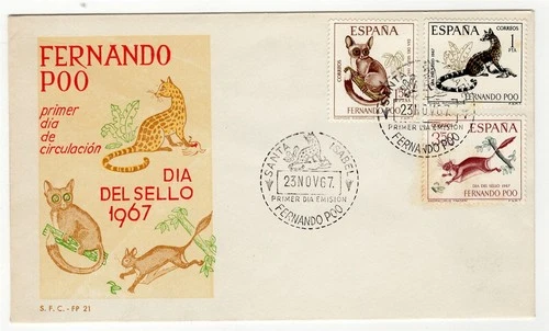 SPANISH COLONY FERNANDO POO 1967 FDC First Day Cover Wild Animals