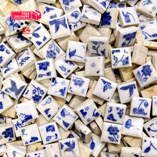 15mm Blue White Mini Ceramic Floor Tile - Square, and