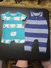 Boys Sz 0-3m Lot Of 2 Playful Rompers Very Cute