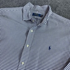 Polo Ralph Lauren Shirt Mens XL Navy Blue Gingham Check Cotton Long Sleeve Pony