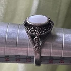 Vintage Sterling Silver Mother of Pearl Marquise Ring • Size 5.5 • 1.47"