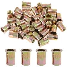 50Pcs 1/2-13UNC Zinc Plated Carbon Steel Rivet Nut Flat Head Rivnut Threaded Ins