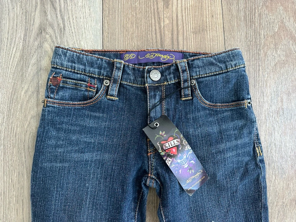 Jeans Ed Hardy Niños Niñas Cintura Ajustable Y2K Bandera Americana Talla 6X NUEVOS NUEVOS CON ETIQUETAS Foto 3 de 4