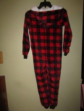 JOLLY JAMMIES Kids Unisex M 8 BUFFALO PLAID One Piece Zip HOODED PAJAMA'S