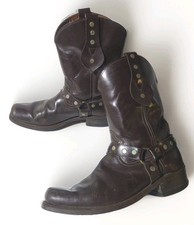 Vintage 70s Studded Harness Mens Western Engineer Biker Rocker Boots 11 Brown