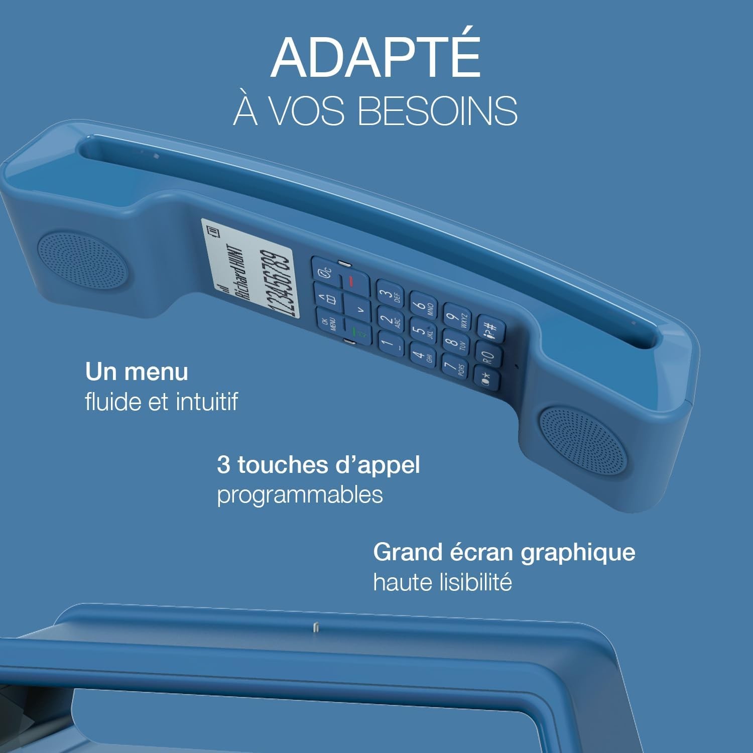 Téléphone fixe sans fil DECT premium au design vintage épuré noir