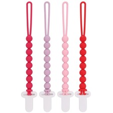 4-Pack Silicone Pacifier Clips with One-Piece Beads for Baby Boys and Pink