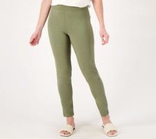 Susan Graver Petite Weekend Premium Stretch Slim-Leg Pants Bleached Olive XL New