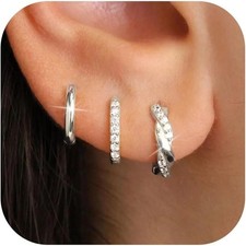 925 Sterling Silver Huggie Hoop Earrings for Women, Hypoallergenic Stackable Set