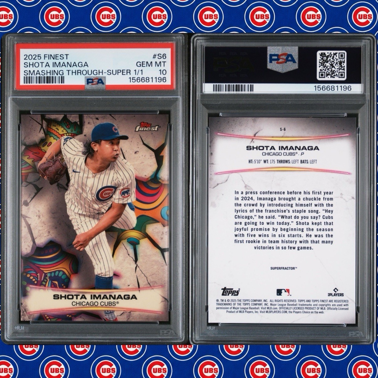 2025 Topps Finest Shota Imanaga Smashing Through Superfractor 1/1 PSA 10 view 7