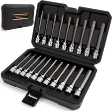Mulwark 20PC 3/8" Drive Extra Long Allen Hex Bit Socket Set One Size, Silver 