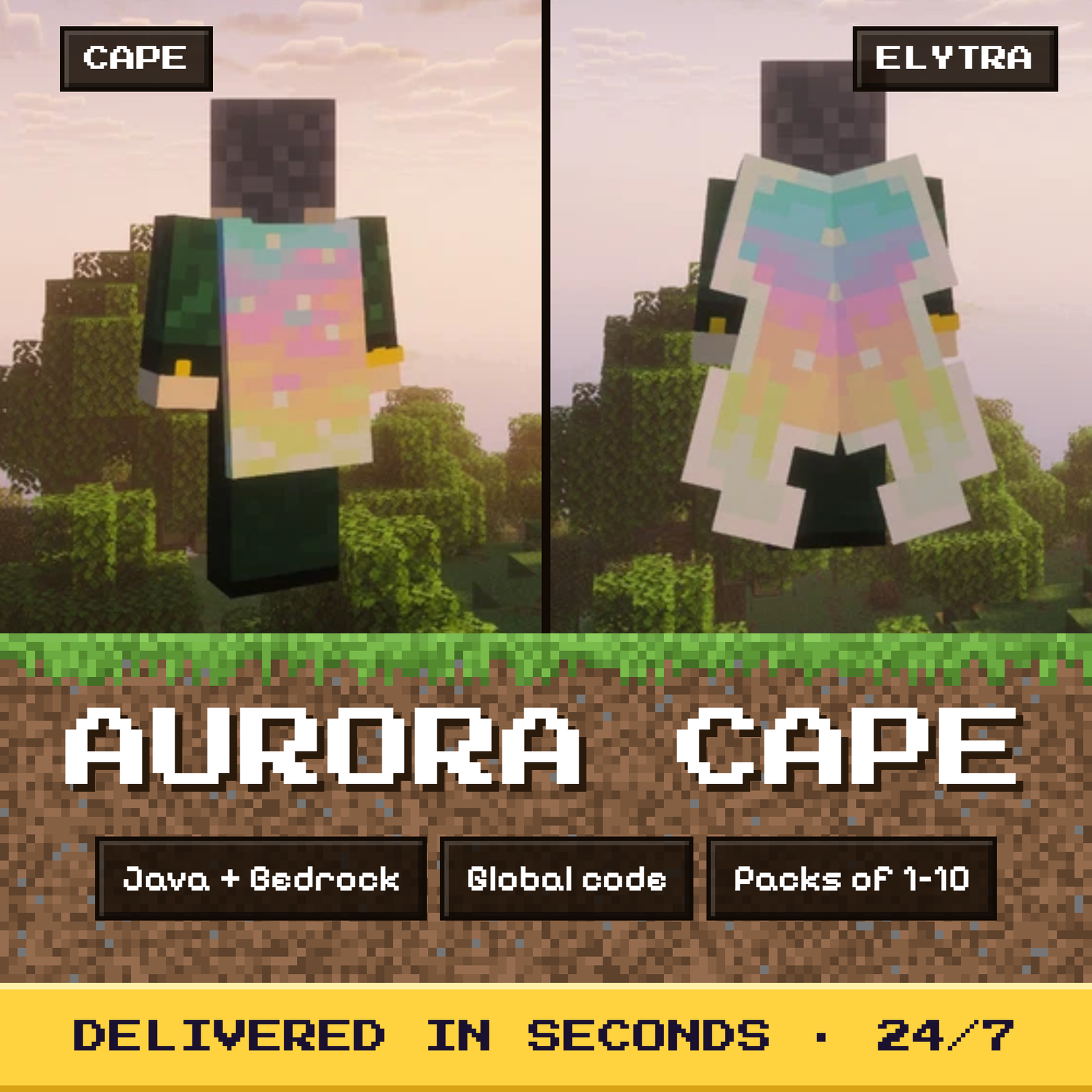 Minecraft Aurora Cape GLOBAL Code Bulk Lot 1-10 Java Bedrock ⚡INSTANT ...