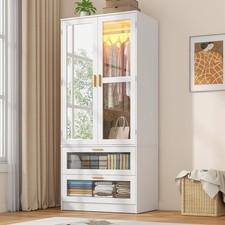 Wooden Armoire Wardrobe with Mirror & LED