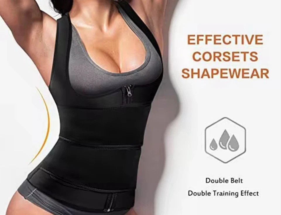 Женская компрессионная рубашка, корректирующий фигуру, тренажер на молнии для сауны на талии (хорошее качество) - Изображение 2 из 4