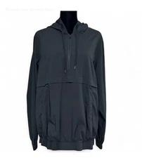 EBB & FLOW Black Hooded Windbreaker Jacket W/Pockets 1/2 Zipper XL Exellent Cond