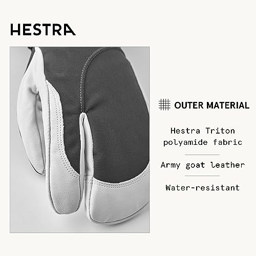  Women's Heli Ski Female Glove, 3-Finger Leather Snow Glove 8 Grey/Off White thumbnail 4