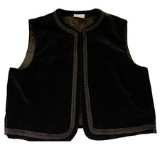 Vintage 70's 80's Rrrruss Black Velvet Vest Waistcoat Braided Trim Size 8 Goth