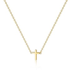 Dainty Cross Necklace for Women, 14K Gold Plated Simple Cross Choker Necklace...
