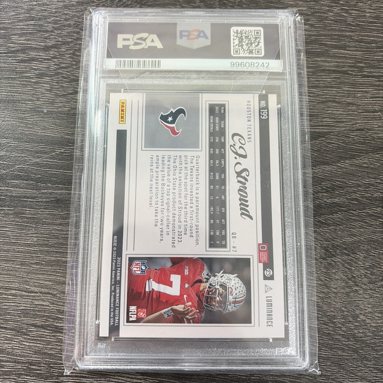 2023 PANINI LUMINANCE PURPLE #199 CJ STROUD 36/175 PSA 10 view 2