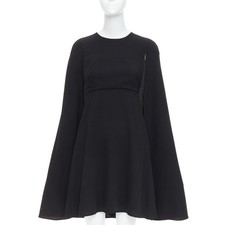 VALENTINO black 100% silk crepe cape back mini dress IT38 XS
