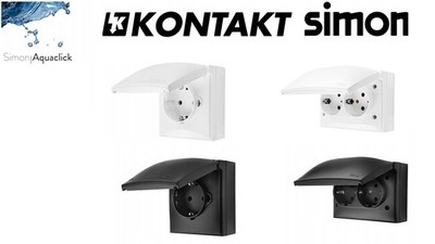 Kontakt Simon Schuko  Einzelsteckdosen und  2-Fach Steckdosen IP44 white /black